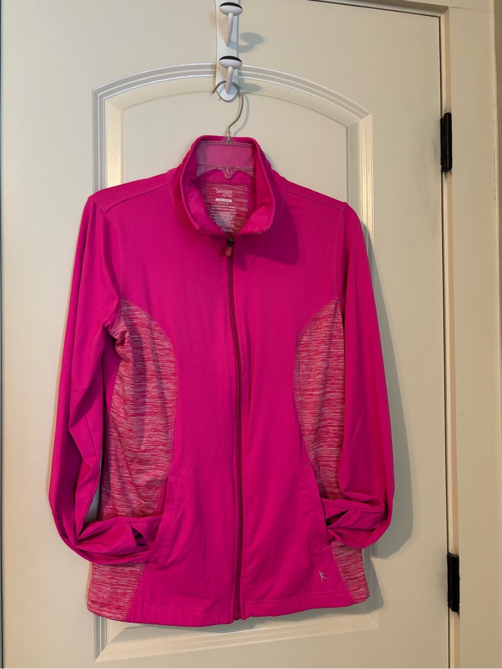 Danskin Now Hot Pink Full-Zip Active Jacket with Heathered Panels